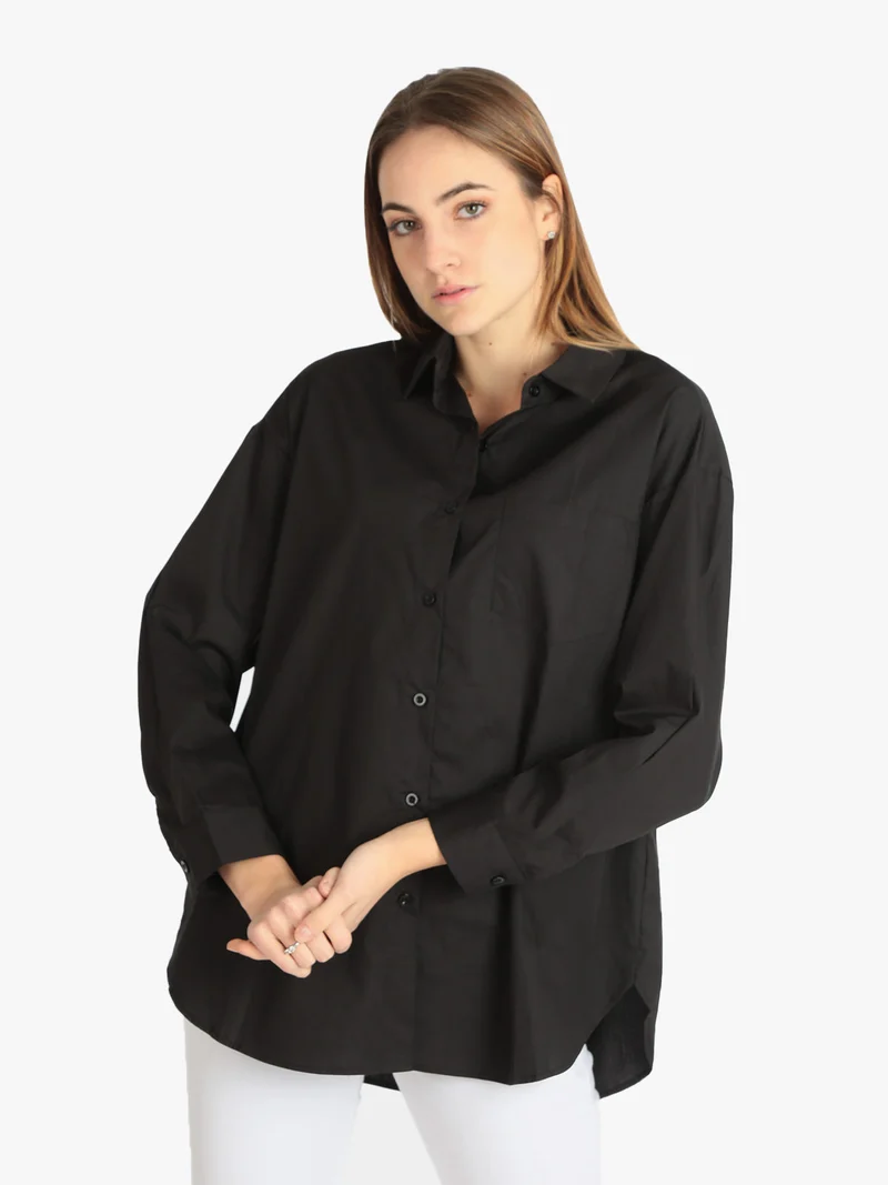 Maxi camicia donna oversize in cotone - nero