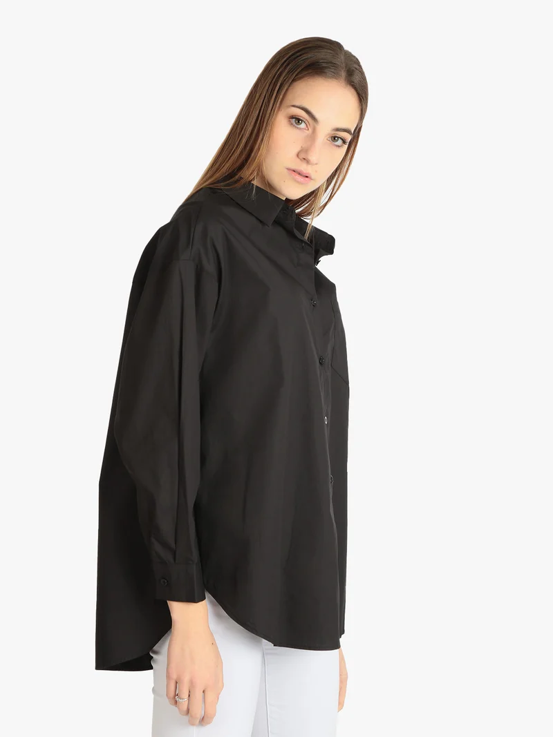 Maxi camicia donna oversize in cotone - nero