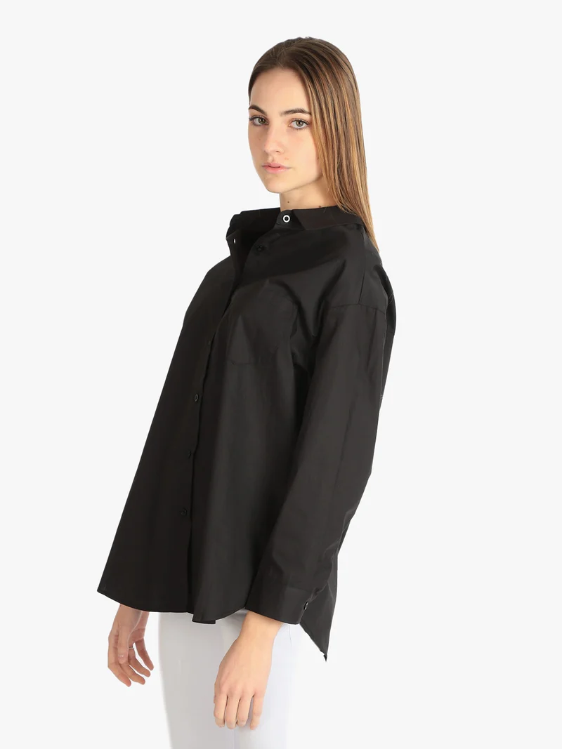 Maxi camicia donna oversize in cotone - nero