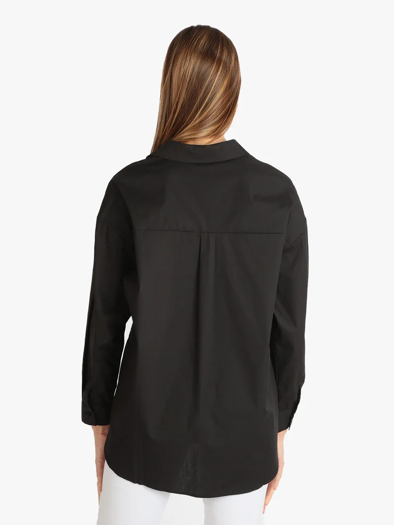 Maxi camicia donna oversize in cotone - nero