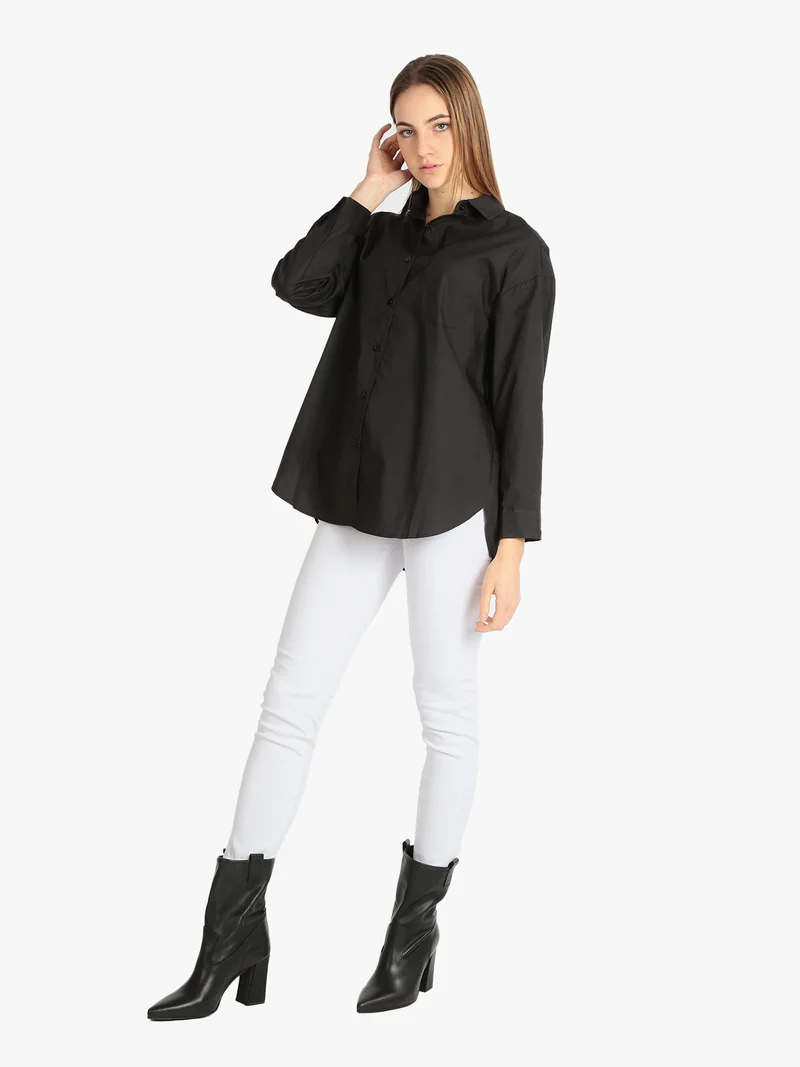 Maxi camicia donna oversize in cotone - nero