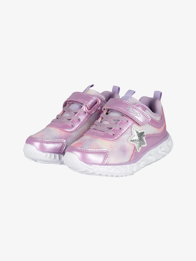 Sneakers da bambina con luci e cinturino a strappo - lilla