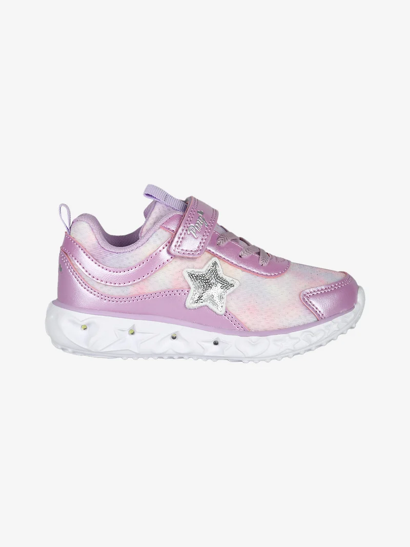 Sneakers da bambina con luci e cinturino a strappo - lilla