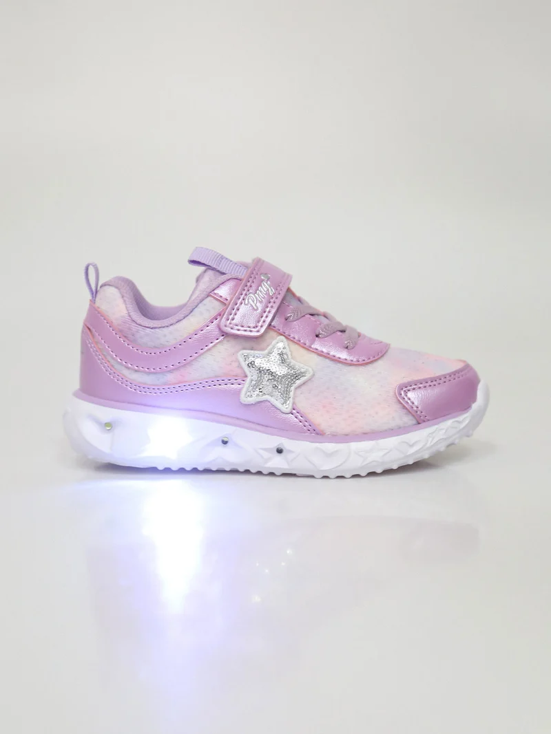 Sneakers da bambina con luci e cinturino a strappo - lilla