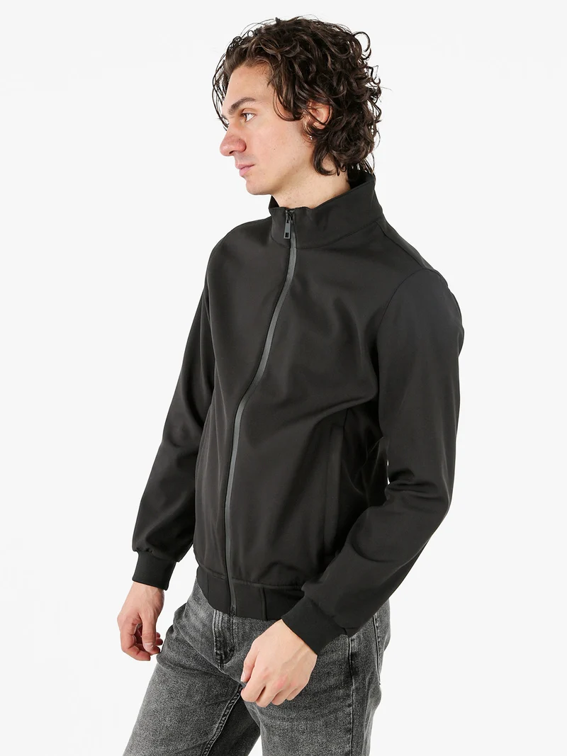 Giacca da uomo con zip e interno in pile - nero