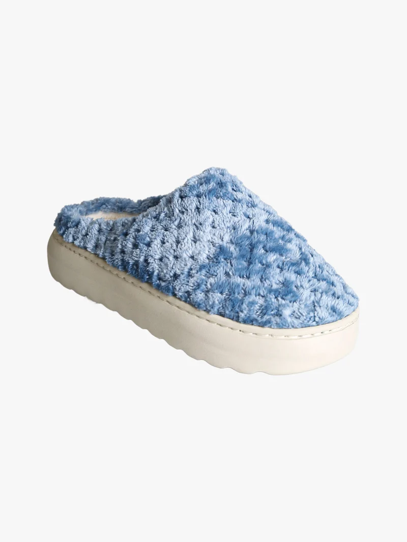 Pantofole donna peluche con platform - azzurro