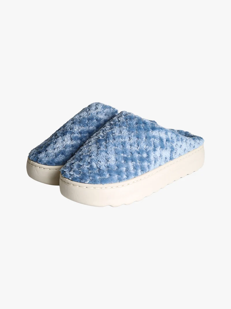 Pantofole donna peluche con platform - azzurro