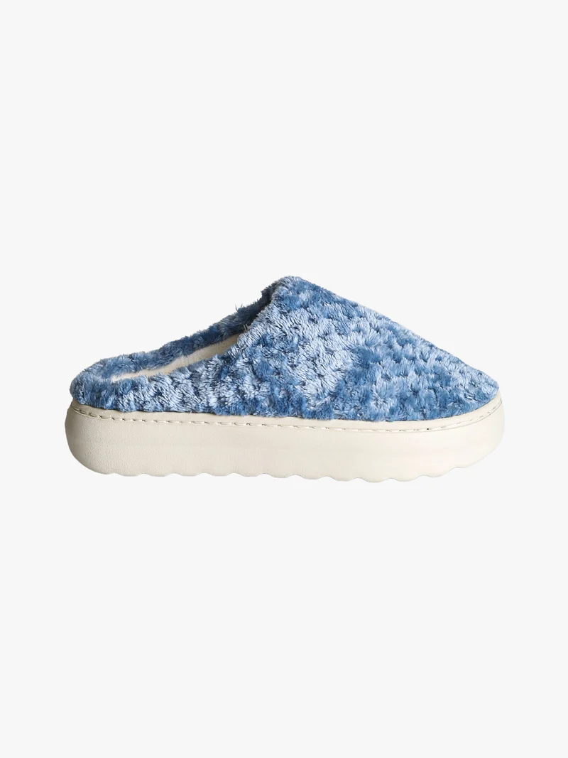 Pantofole donna peluche con platform - azzurro