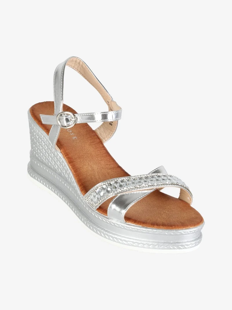Sandali donna con zeppa e strass - argento
