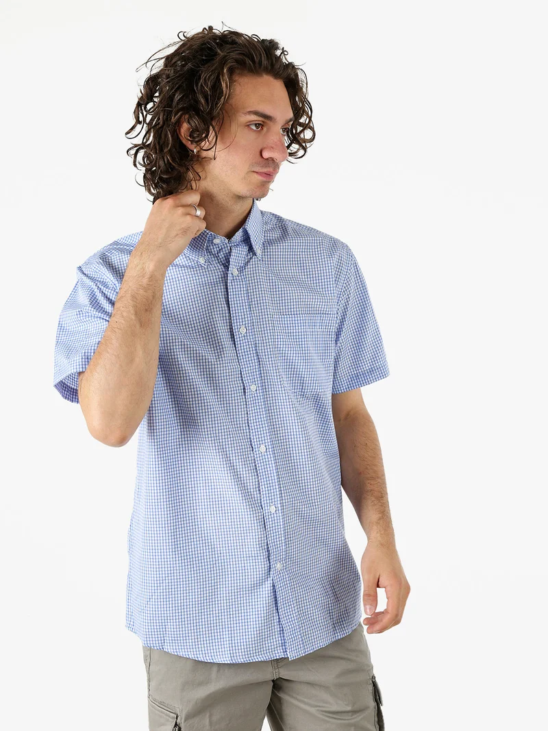 Camicia da uomo a quadretti con maniche corte e taschino - azzurro