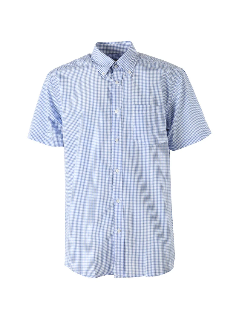 Camicia da uomo a quadretti con maniche corte e taschino - azzurro