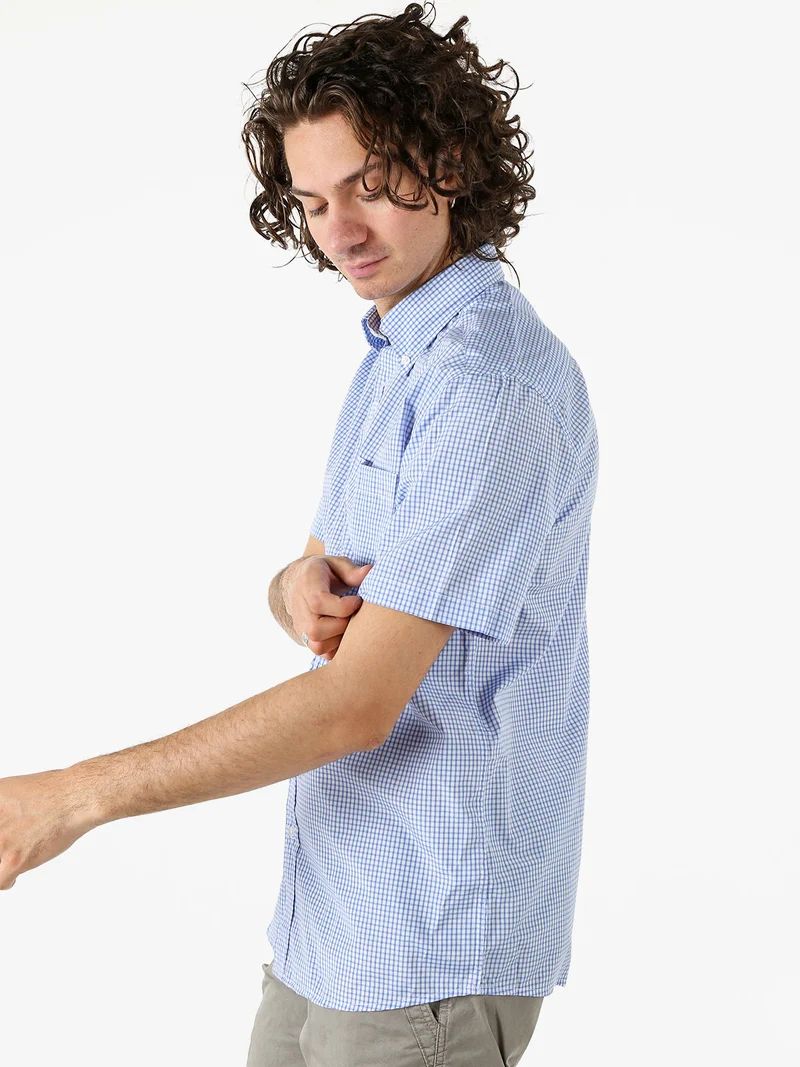 Camicia da uomo a quadretti con maniche corte e taschino - azzurro
