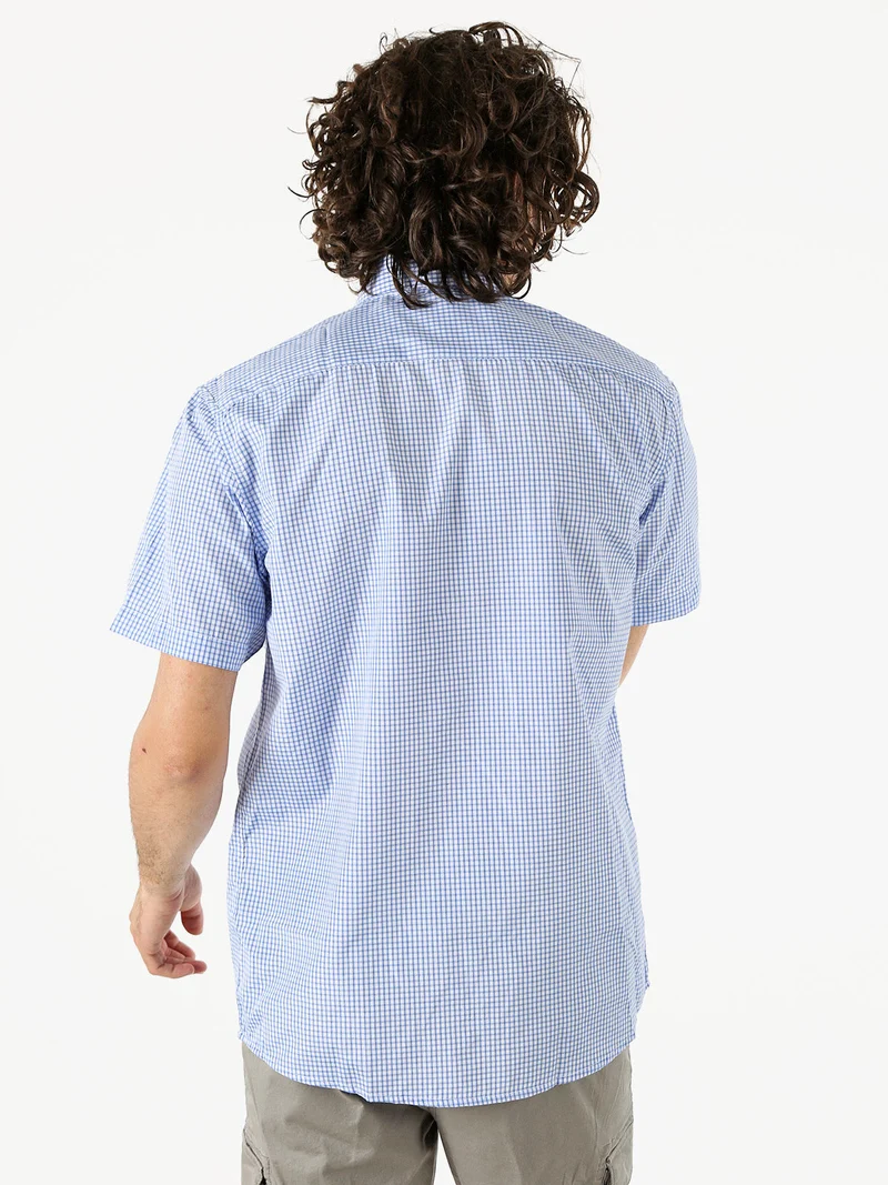Camicia da uomo a quadretti con maniche corte e taschino - azzurro
