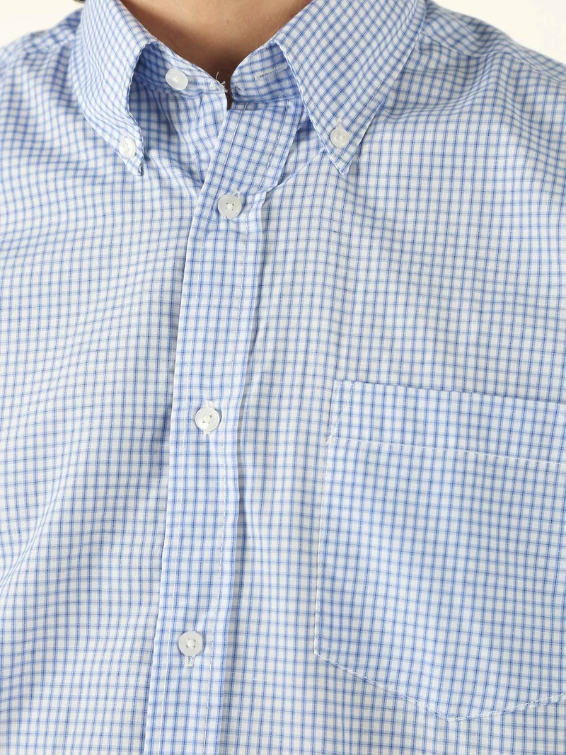 Camicia da uomo a quadretti con maniche corte e taschino - azzurro
