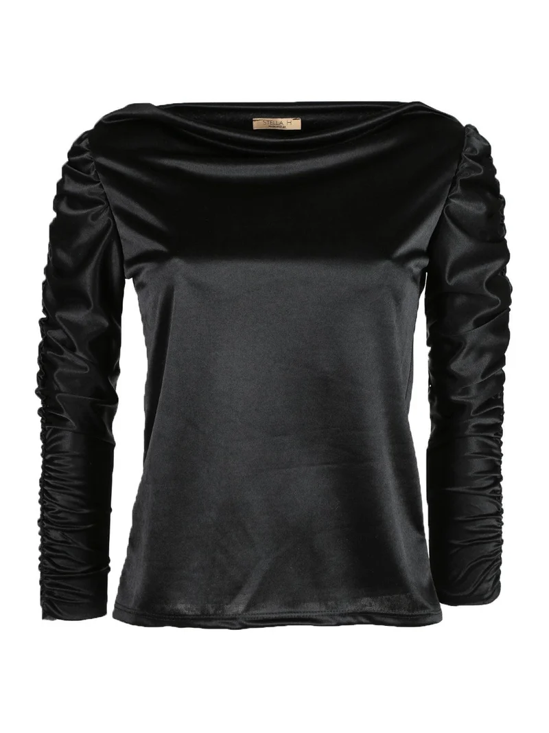 Blusa donna con maniche arricciate e scollo a barchetta - nero