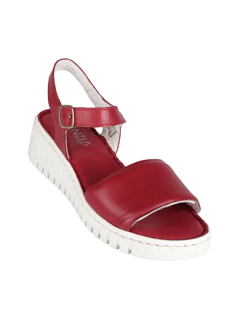 Sandali in pelle donna con zeppa - rosso