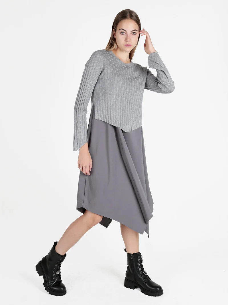 Set abito lungo da donna con maglia girocollo - grigio