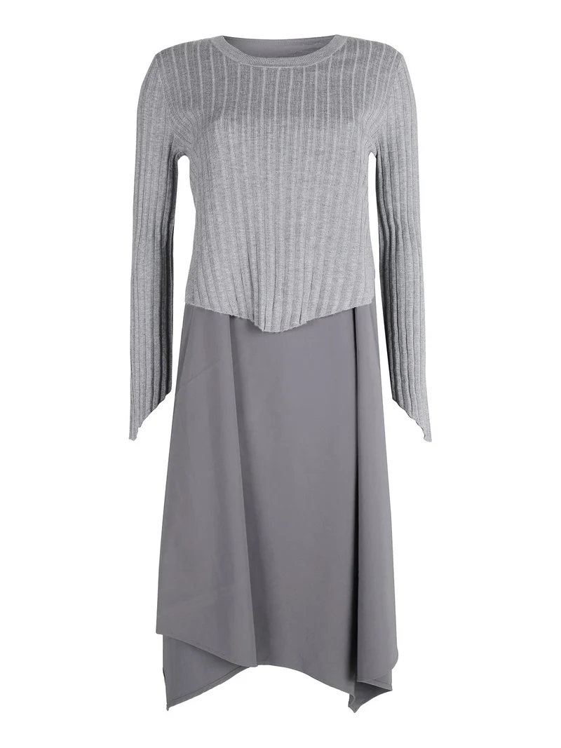 Set abito lungo da donna con maglia girocollo - grigio