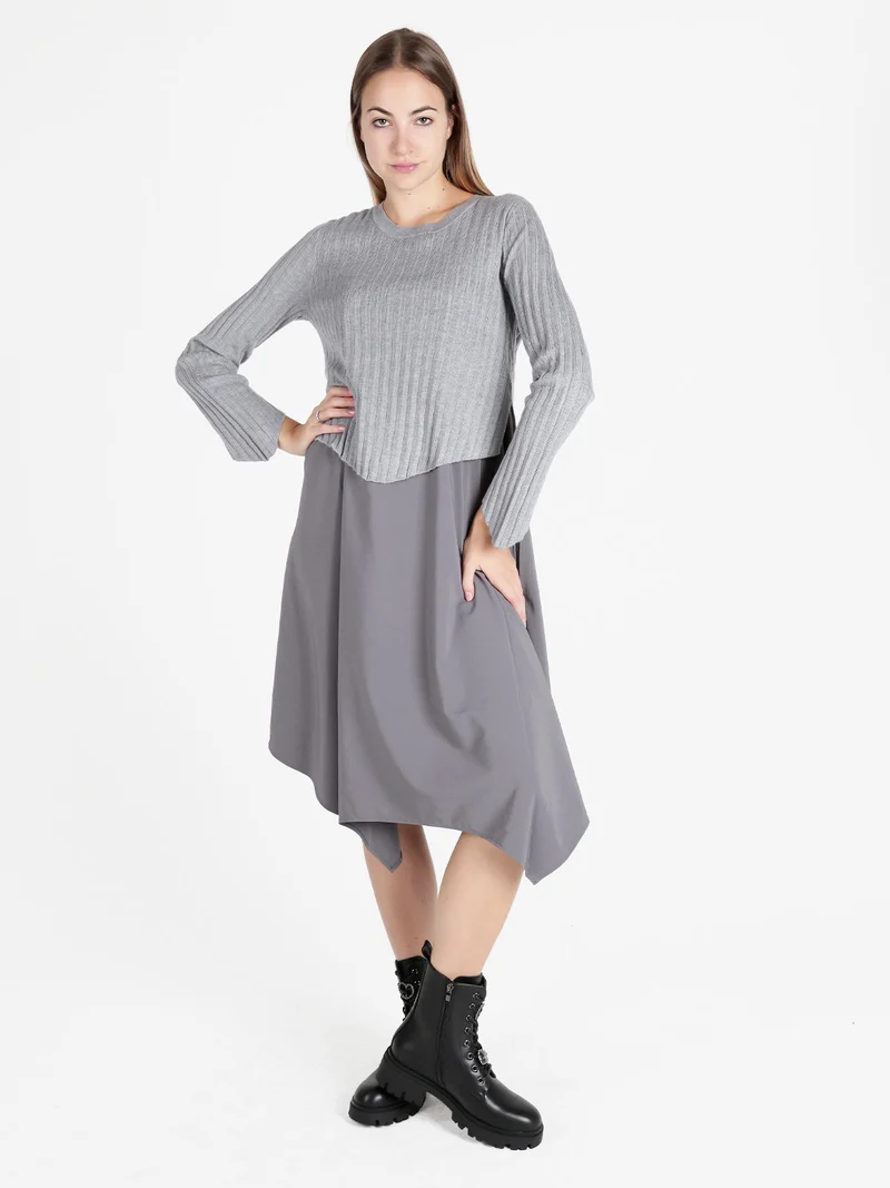 Set abito lungo da donna con maglia girocollo - grigio