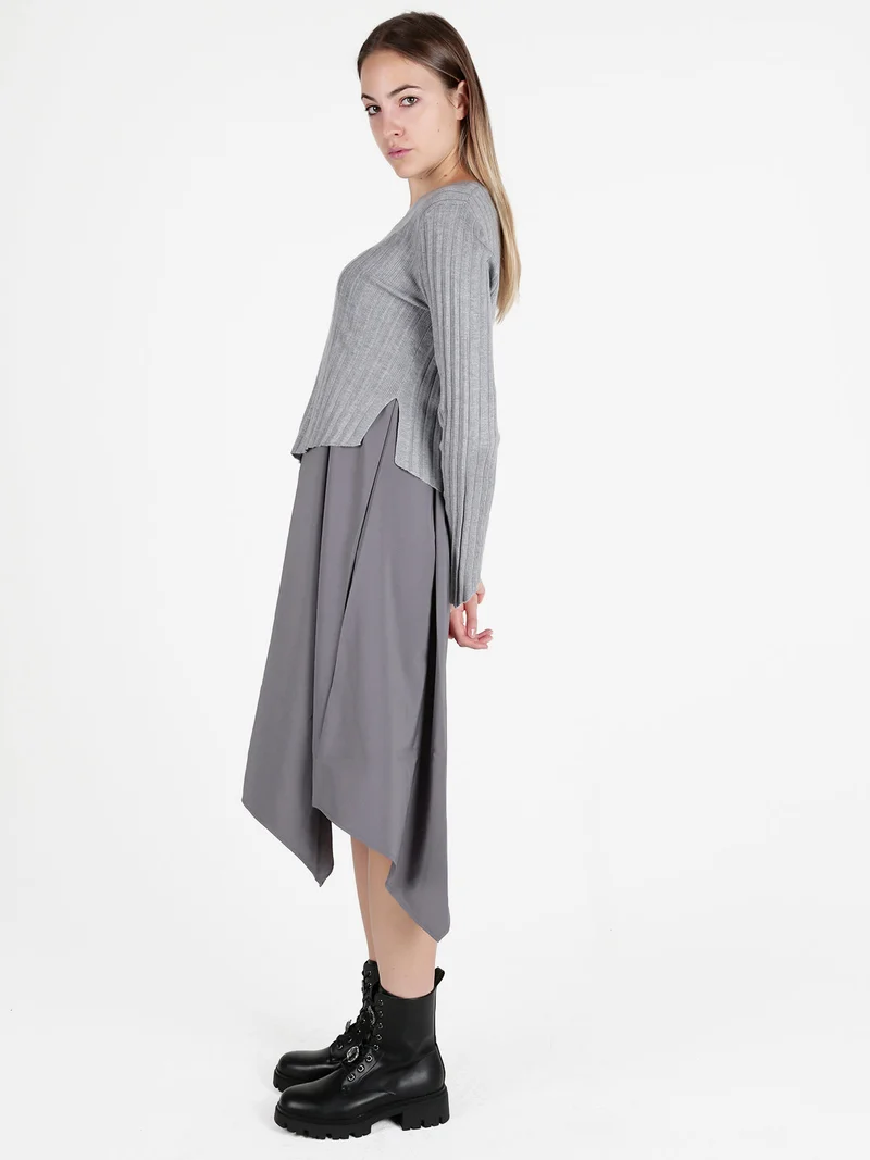 Set abito lungo da donna con maglia girocollo - grigio