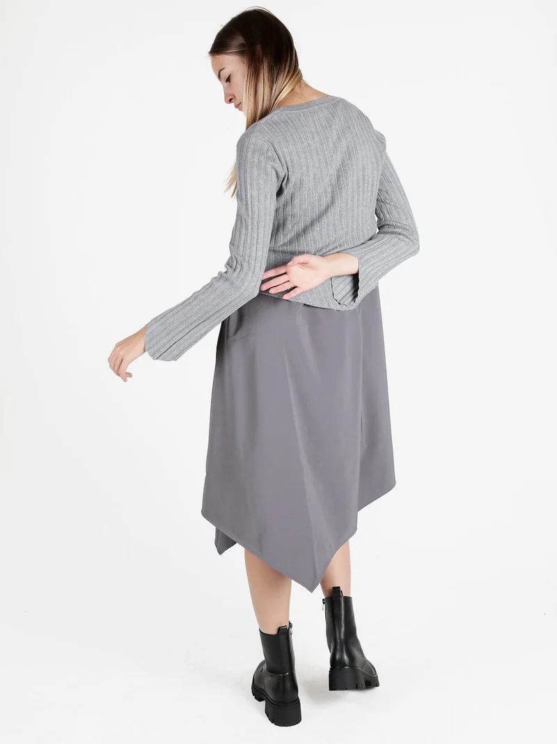 Set abito lungo da donna con maglia girocollo - grigio