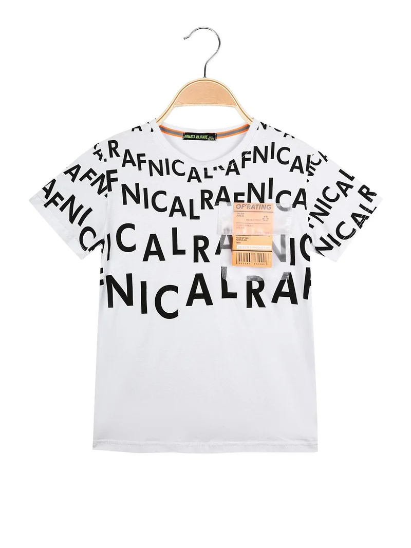 T-shirt con scritte e taschino trasparente - bianco