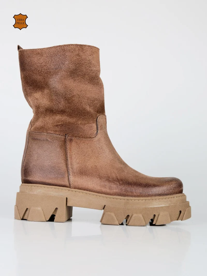 Stivaletti chelsea in pelle scamosciato da donna - taupe