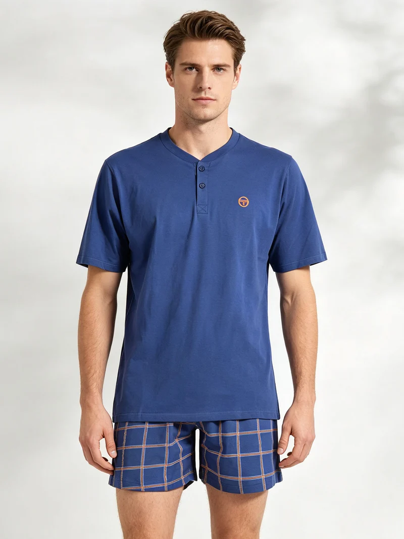 Pigiama corto da uomo in cotone con bermuda a quadri - jeans