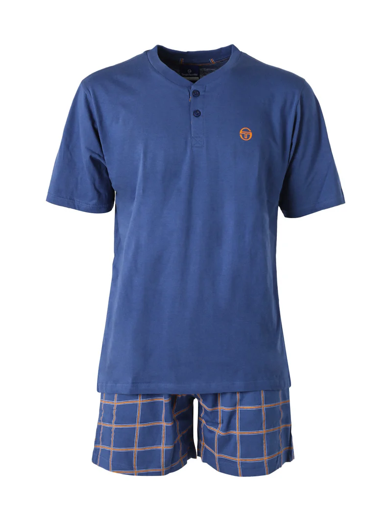Pigiama corto da uomo in cotone con bermuda a quadri - jeans