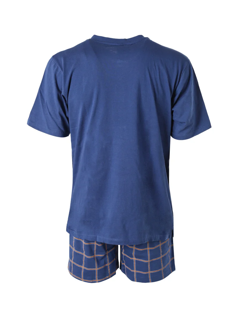 Pigiama corto da uomo in cotone con bermuda a quadri - jeans