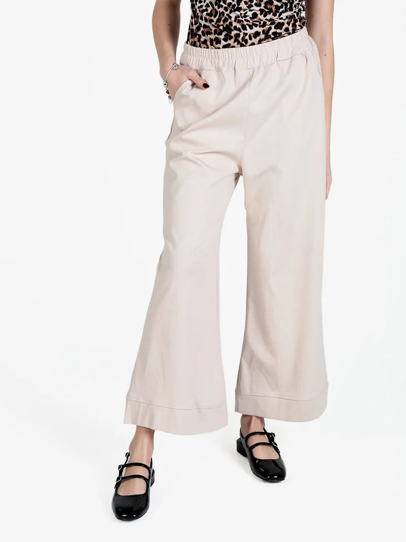 Pantaloni donna a vita alta e gamba larga - beige
