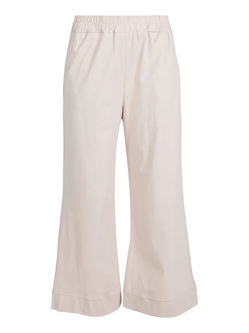 Pantaloni donna a vita alta e gamba larga - beige