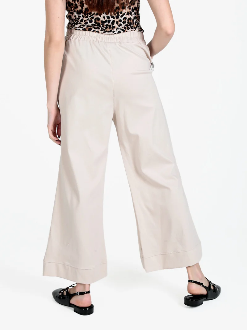 Pantaloni donna a vita alta e gamba larga - beige