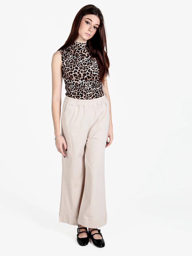 Pantaloni donna a vita alta e gamba larga - beige
