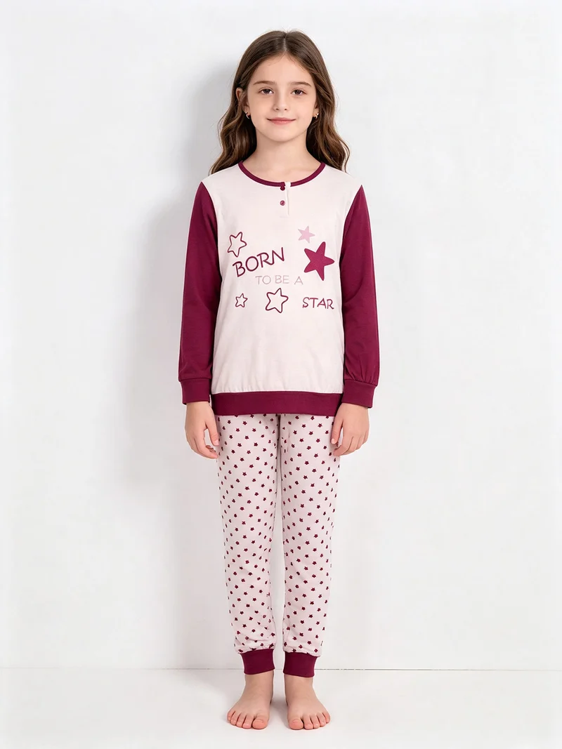 Pigiama lungo 2 pezzi con stelle - rosa
