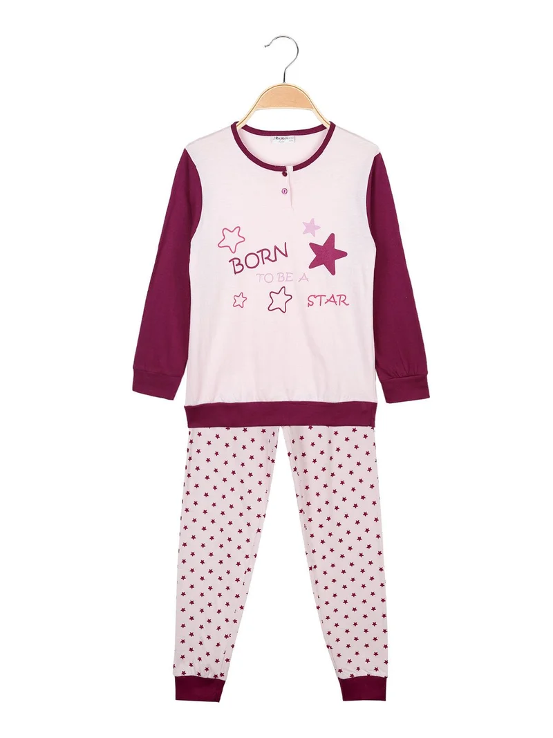 Pigiama lungo 2 pezzi con stelle - rosa