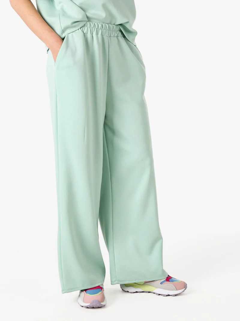 Pantaloni donna in felpa a gamba larga - acqua marina