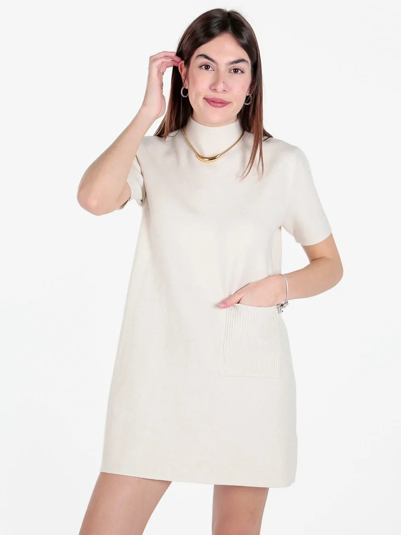 Vestito donna in maglia a maniche corte - beige