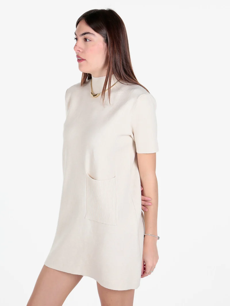 Vestito donna in maglia a maniche corte - beige