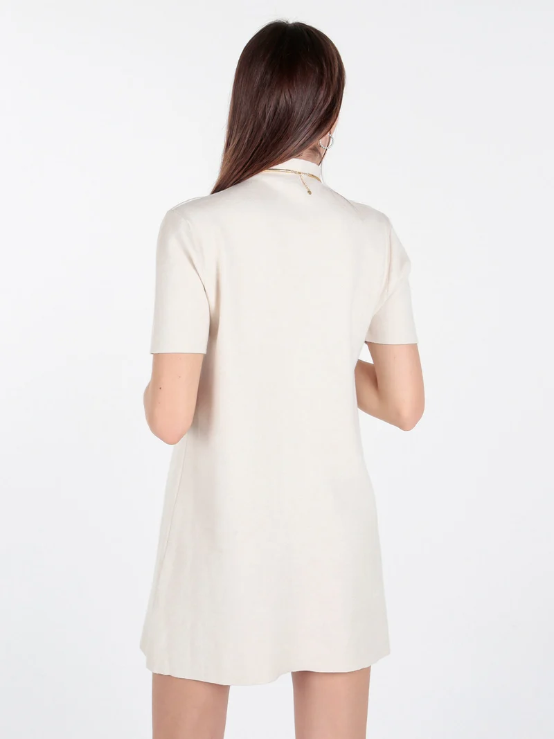 Vestito donna in maglia a maniche corte - beige