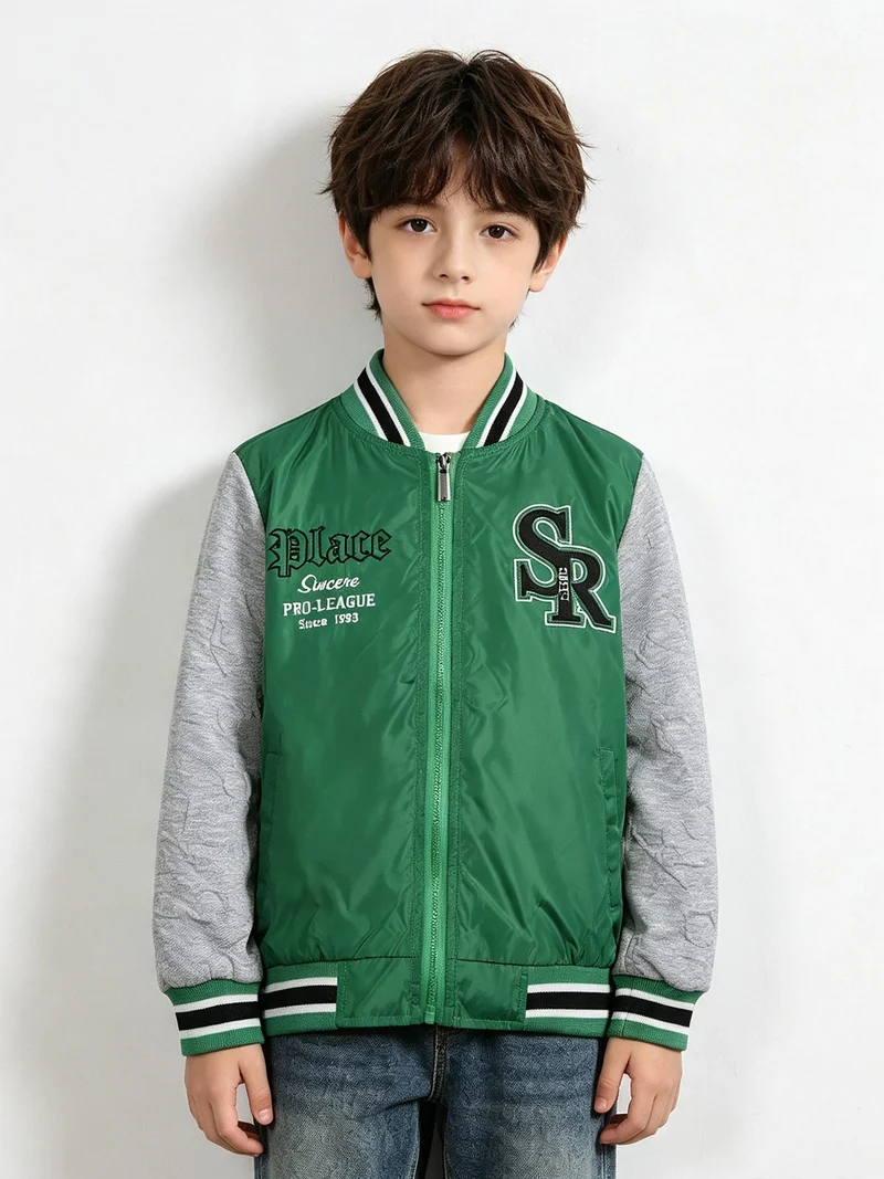 Giubbino baseball da bambino con zip - verde