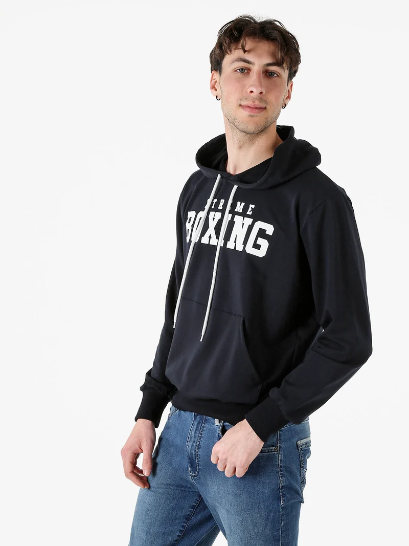 Felpa da uomo in cotone con cappuccio e logo - blu scuro