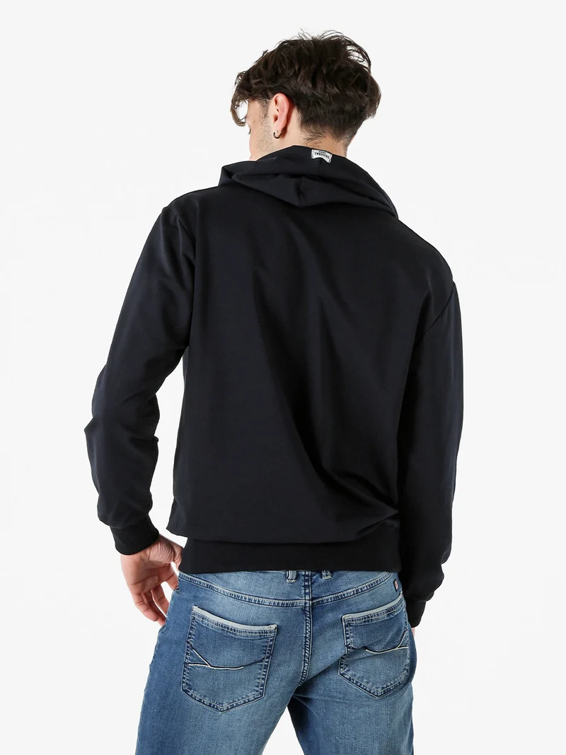 Felpa da uomo in cotone con cappuccio e logo - blu scuro