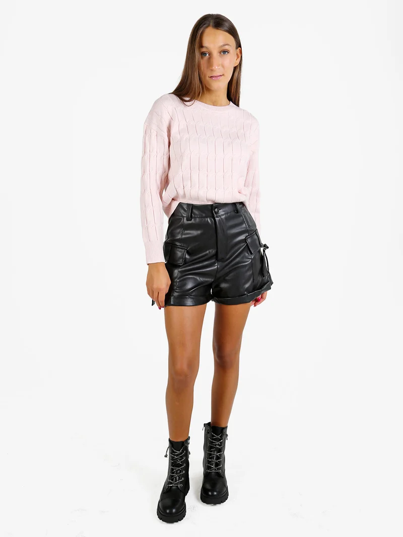 Maglione donna a trecce - rosa
