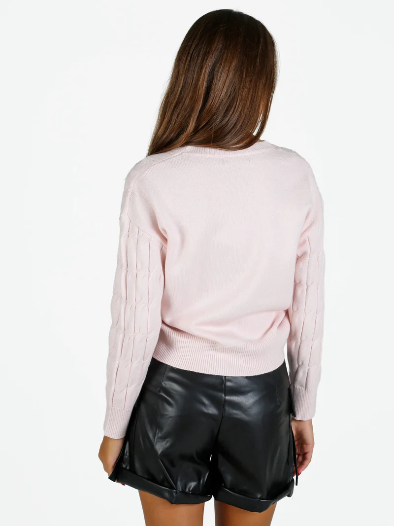 Maglione donna a trecce - rosa
