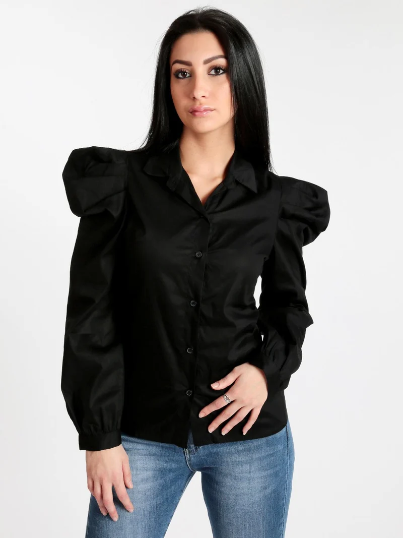 Camicia classica con maniche a sbuffo - nero