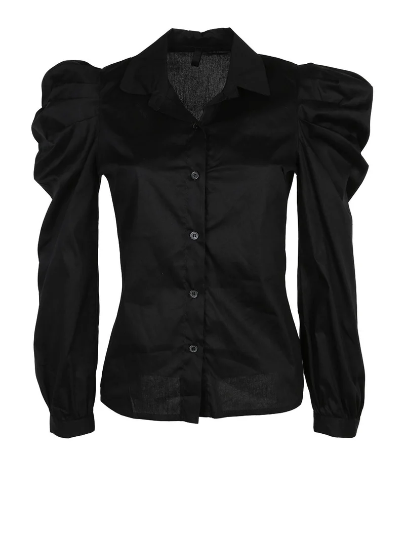 Camicia classica con maniche a sbuffo - nero