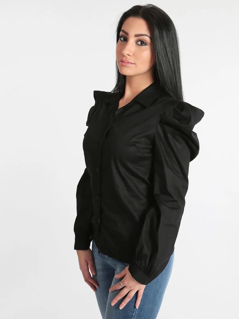 Camicia classica con maniche a sbuffo - nero
