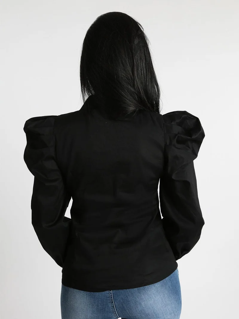 Camicia classica con maniche a sbuffo - nero