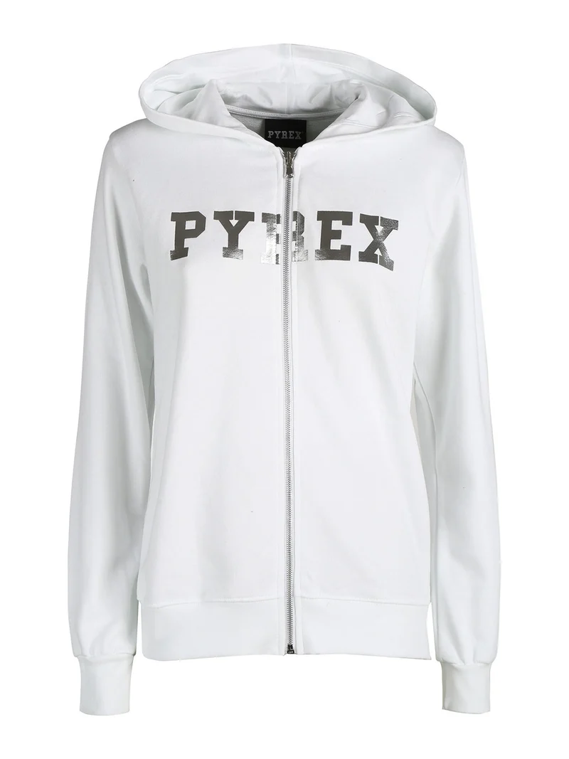 Felpa in cotone da donna con cappuccio e zip - bianco